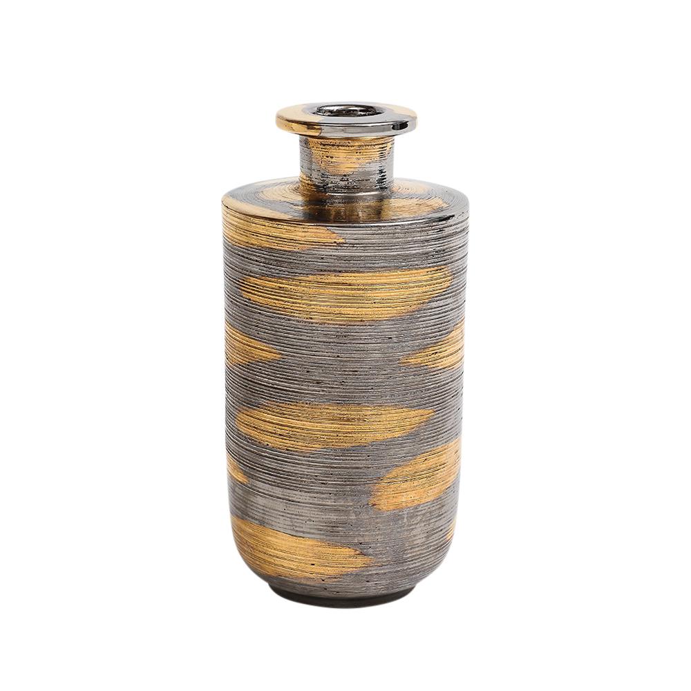 Mid-Century Modern Vase Bitossi, céramique, abstrait, métal brossé, or, platine en vente