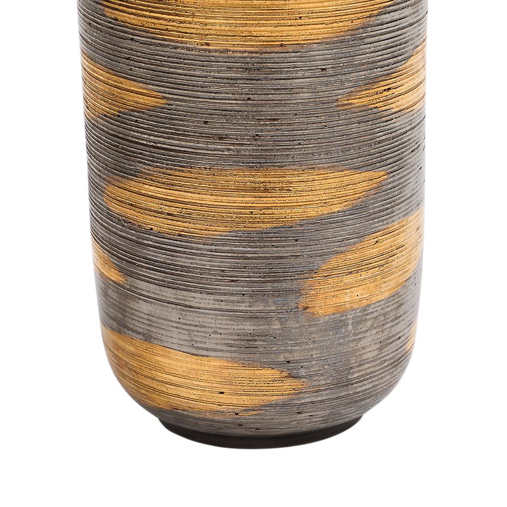 Glazed Bitossi Vase, Ceramic, Abstract, Brushed Metallic, Gold, Platinum For Sale
