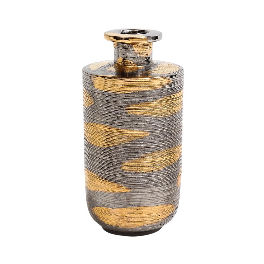 Vase Bitossi, céramique, abstrait, métal brossé, or, platine Bon état - En vente à New York, NY