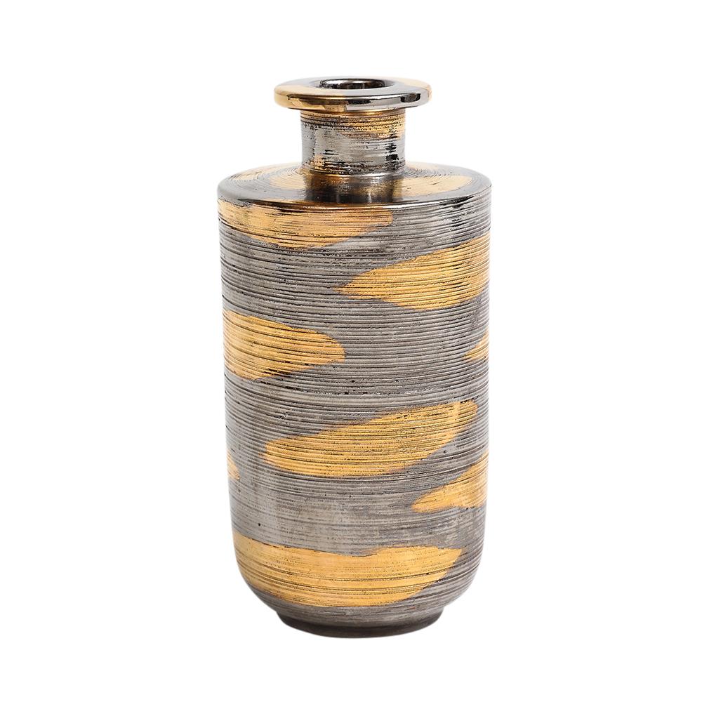 Bitossi-Vase, Keramik, abstrakt, gebürstet Metallic, Gold, Platin im Angebot 1