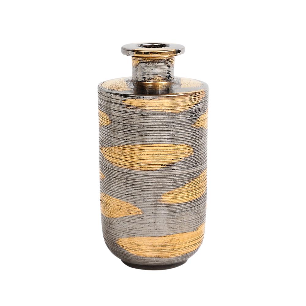 Vase Bitossi, céramique, abstrait, métal brossé, or, platine en vente 1