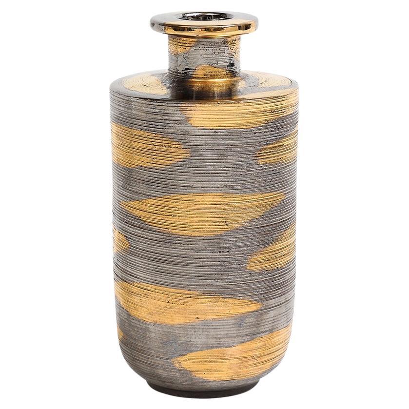 Bitossi-Vase, Keramik, abstrakt, gebürstet Metallic, Gold, Platin
