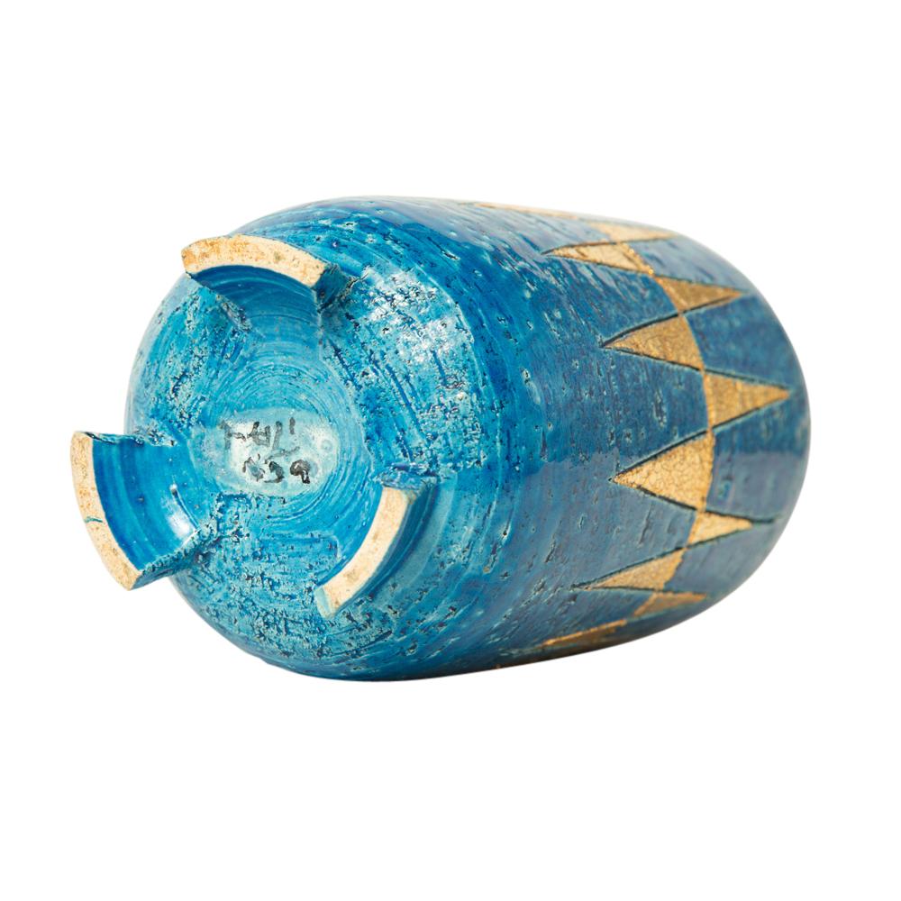 Bitossi Vase, Ceramic, Blue, Gold, Geometric, Signed 2