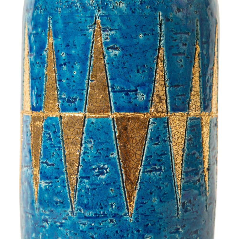 Mid-Century Modern Bitossi Vase, Ceramic, Blue, Gold, Geometric, Signed