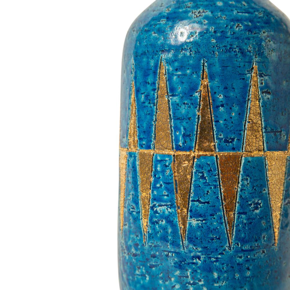 Italian Bitossi Vase, Ceramic, Blue, Gold, Geometric, Signed