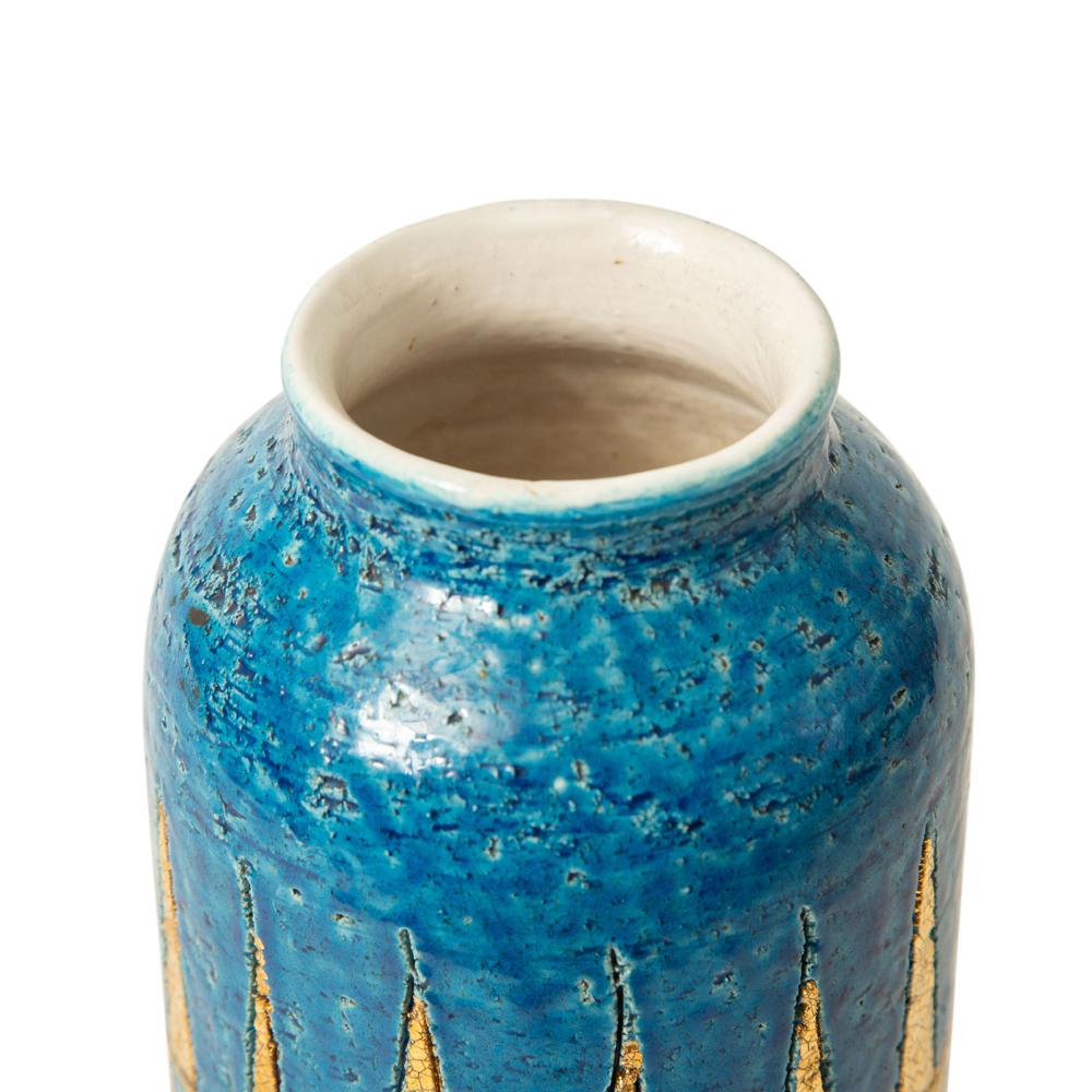 Glazed Bitossi Vase, Ceramic, Blue, Gold, Geometric, Signed