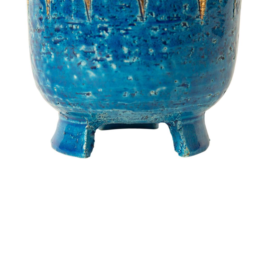 Mid-20th Century Bitossi Vase, Ceramic, Blue, Gold, Geometric, Signed