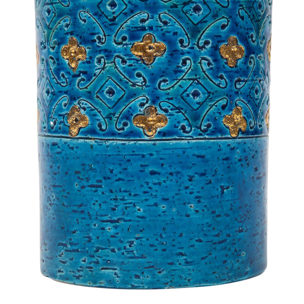 Vase Bitossi pour Berkeley House, céramique, bleu, or, signé 2