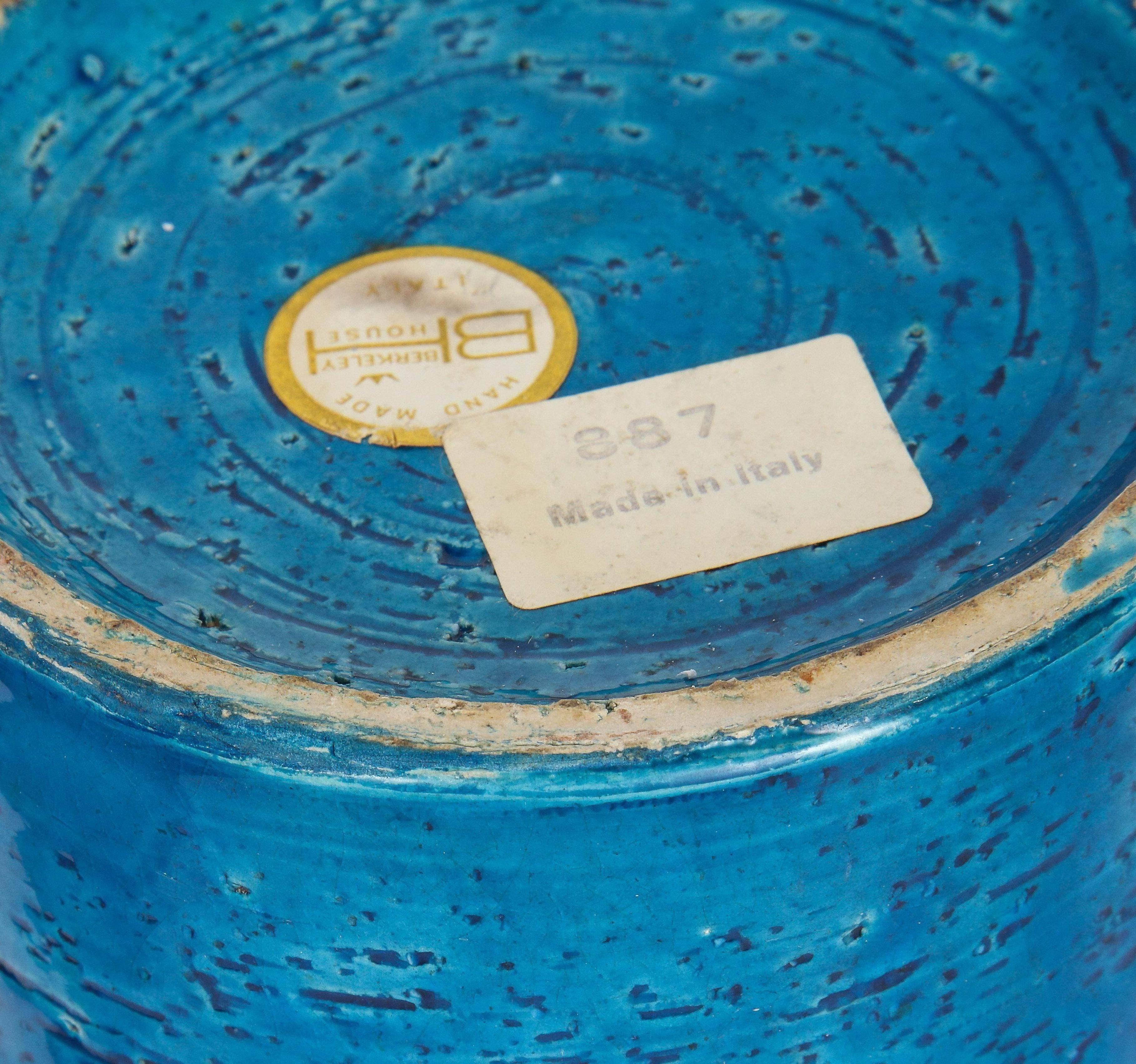 Vase Bitossi pour Berkeley House, céramique, bleu, or, signé 7