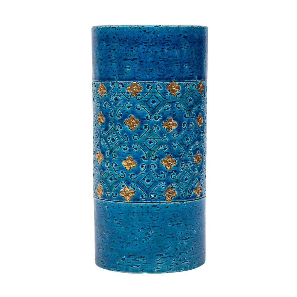 Mid-Century Modern Bitossi for Berkeley House Vase, Ceramic, Blue, Gold, Signed