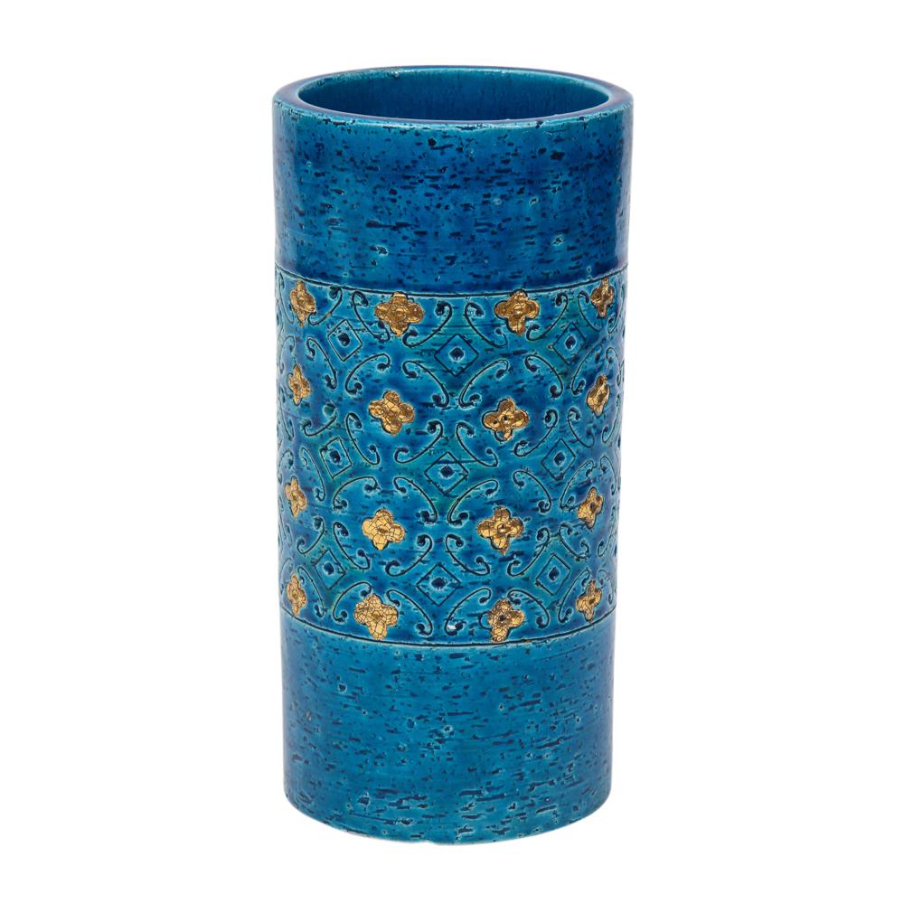 Italian Bitossi for Berkeley House Vase, Ceramic, Blue, Gold, Signed