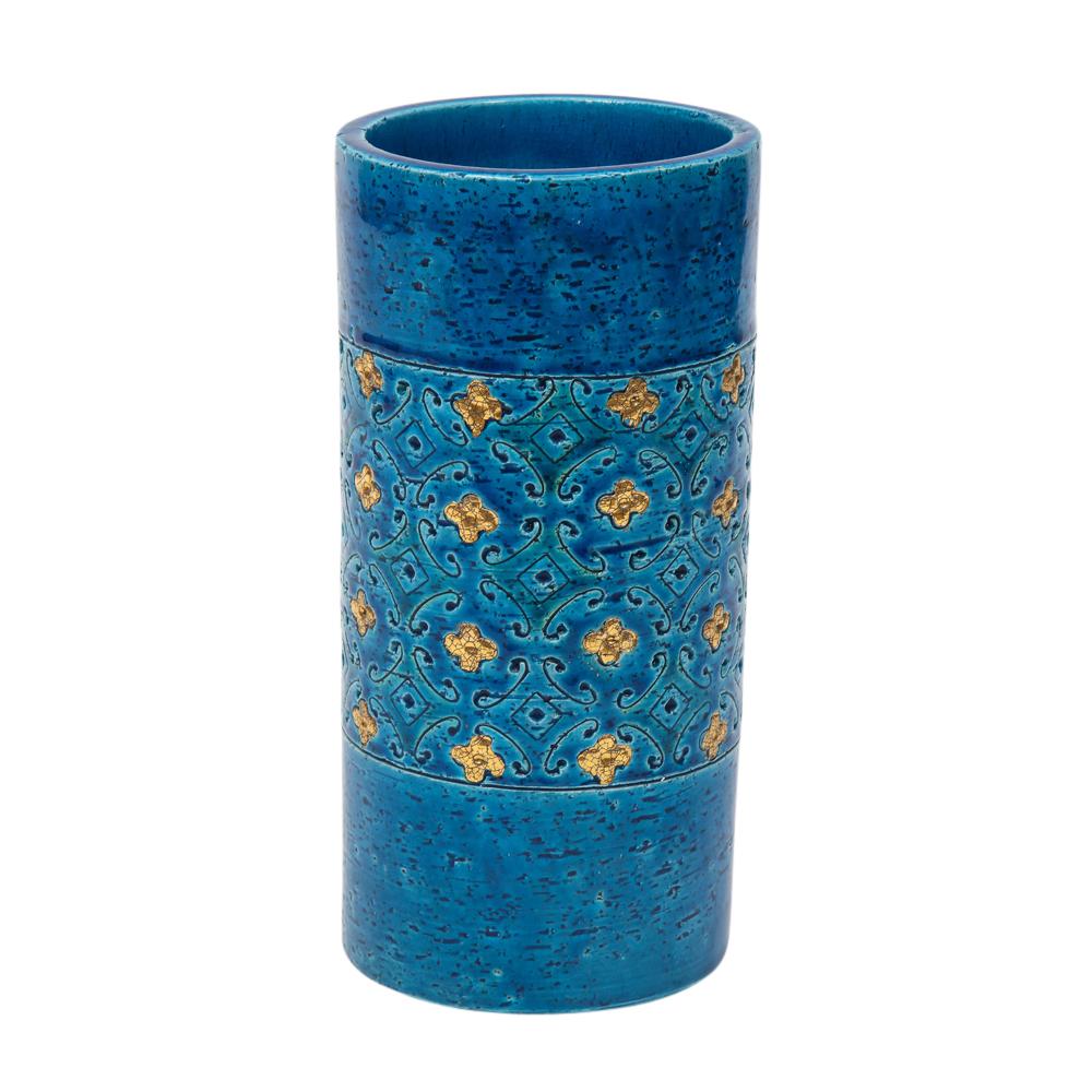 Vernissé Vase Bitossi pour Berkeley House, céramique, bleu, or, signé