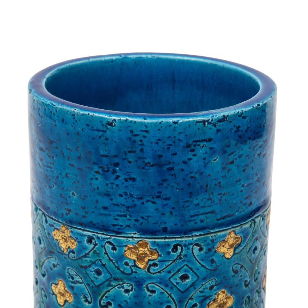 Milieu du XXe siècle Vase Bitossi pour Berkeley House, céramique, bleu, or, signé