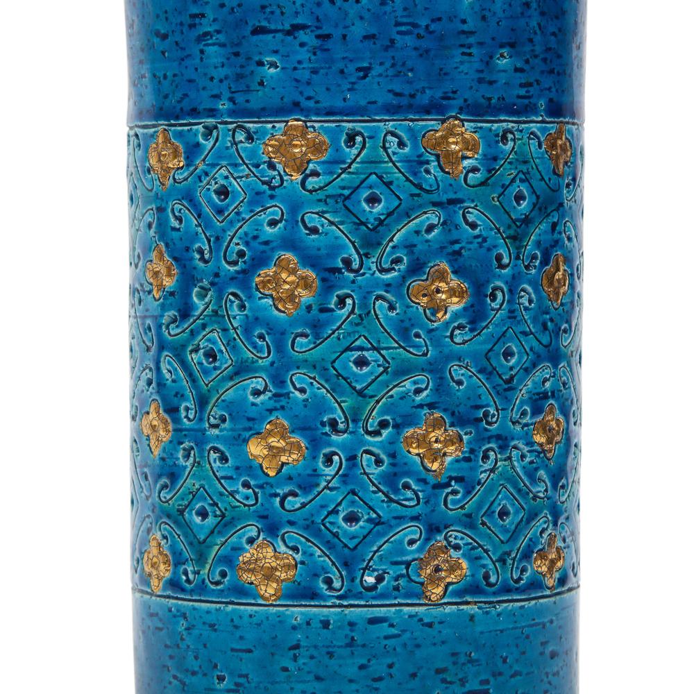 Céramique Vase Bitossi pour Berkeley House, céramique, bleu, or, signé