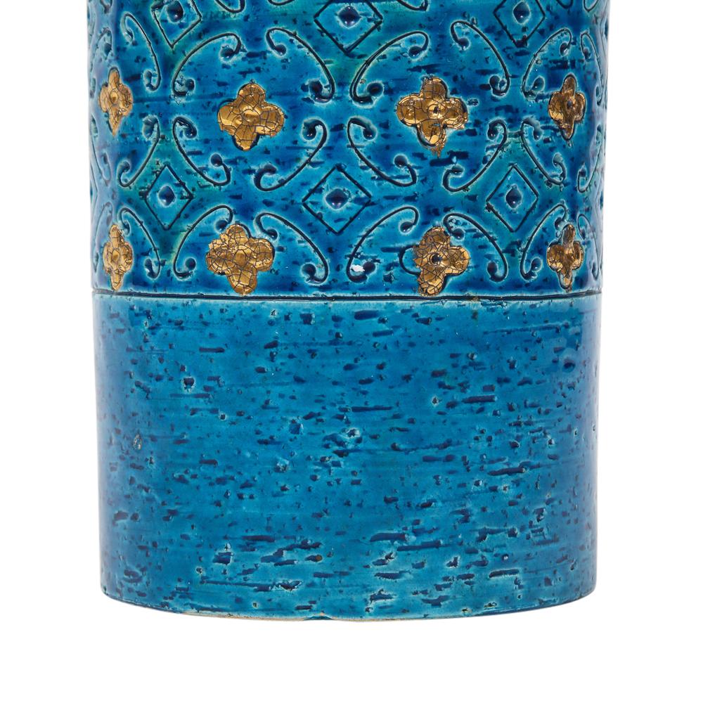 Vase Bitossi pour Berkeley House, céramique, bleu, or, signé 1