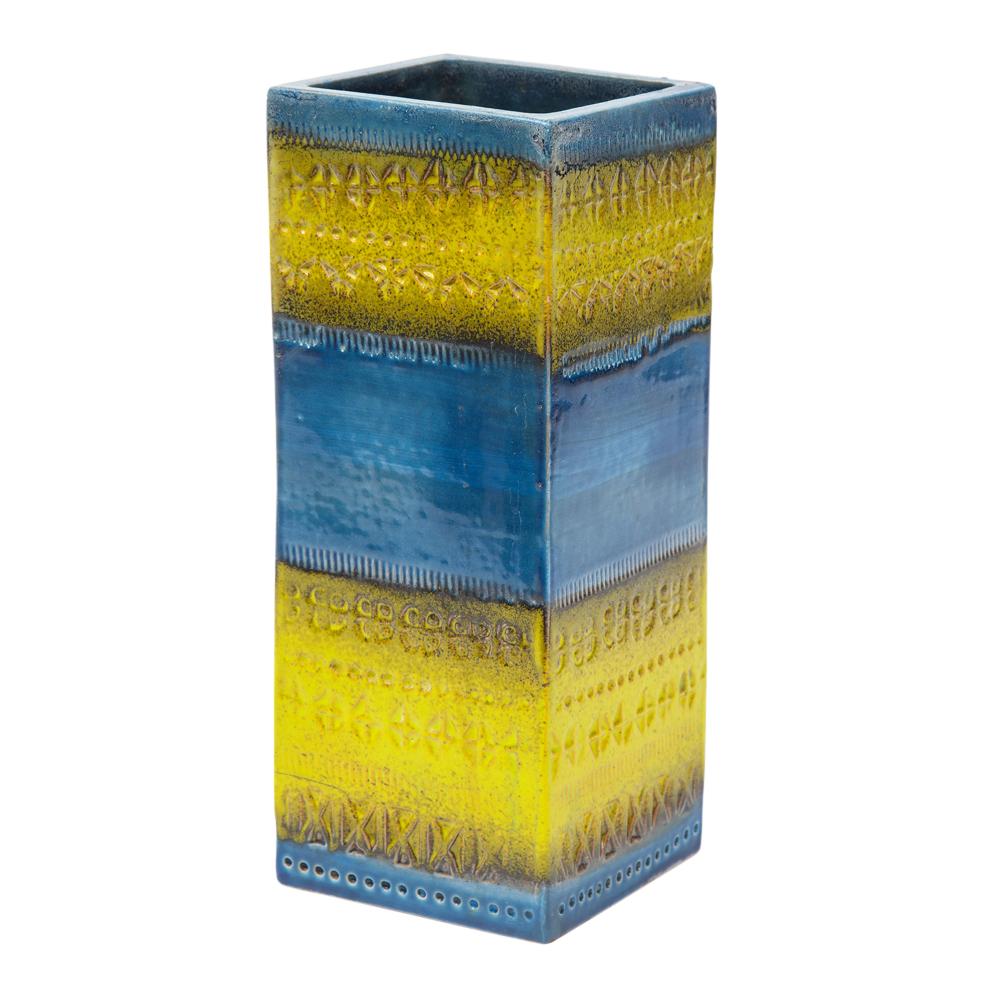 Mid-Century Modern Bitossi Vase, Ceramic, Blue and Yellow, Signed