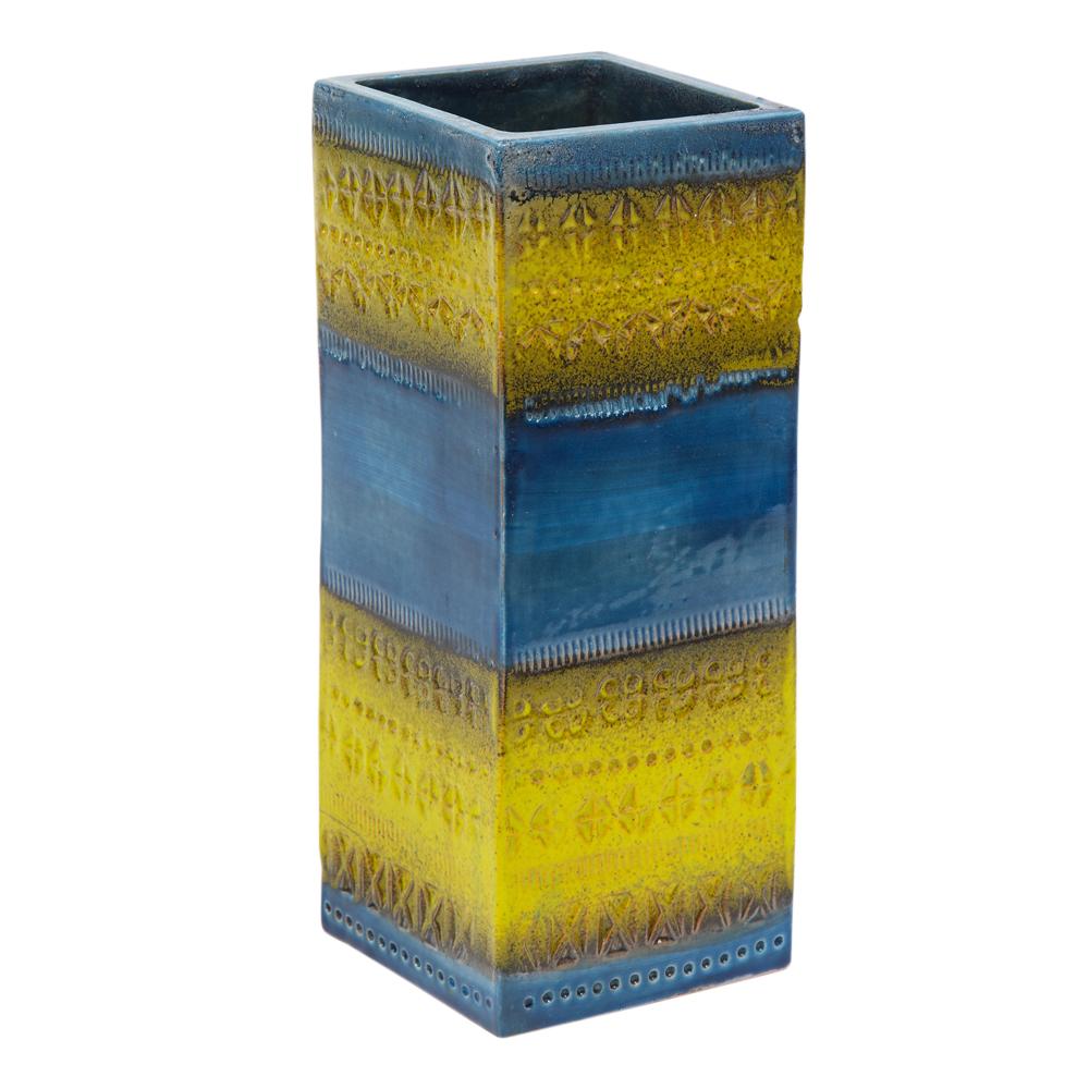 Glazed Bitossi Vase, Ceramic, Blue and Yellow, Signed