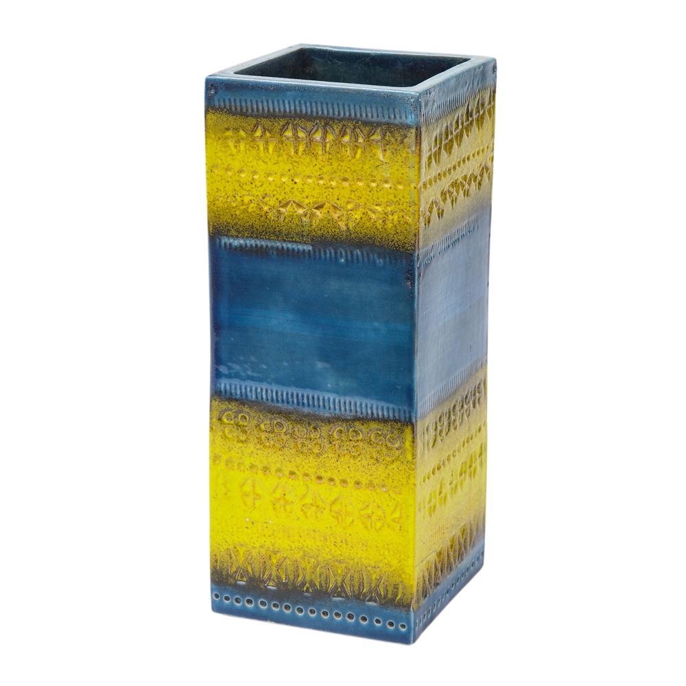 Bitossi Vase, Ceramic, Blue and Yellow, Signed In Good Condition In New York, NY