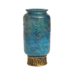 Rosenthal Netter Bitossi Vase:: Keramik:: Blau-Gold:: Cinese:: signiert