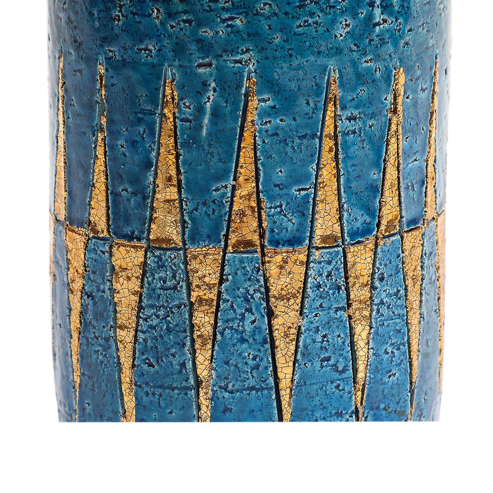 Bitossi-Vase, Keramik, Blau, Gold, Geometrisch, signiert im Angebot 3