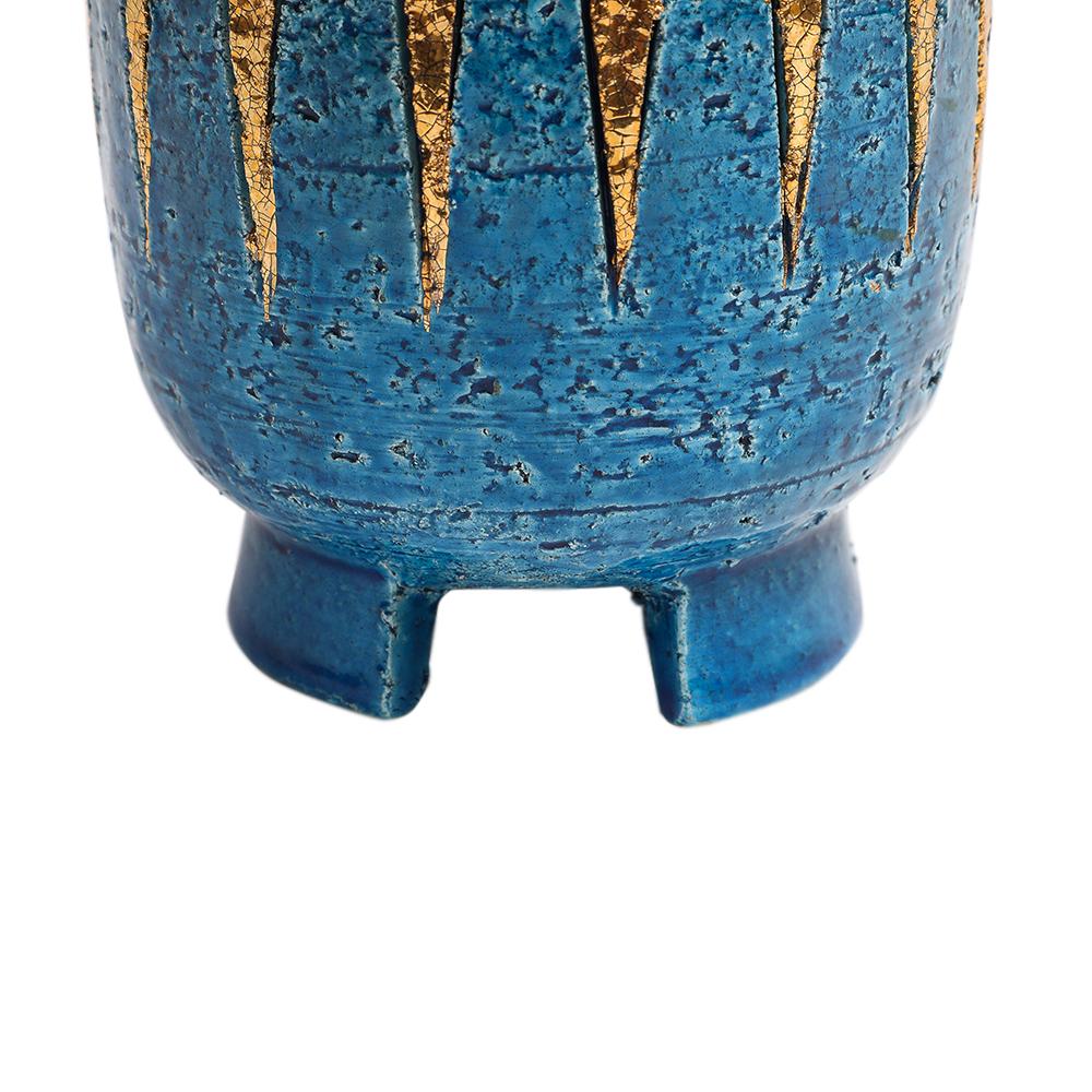 Bitossi-Vase, Keramik, Blau, Gold, Geometrisch, signiert im Angebot 4
