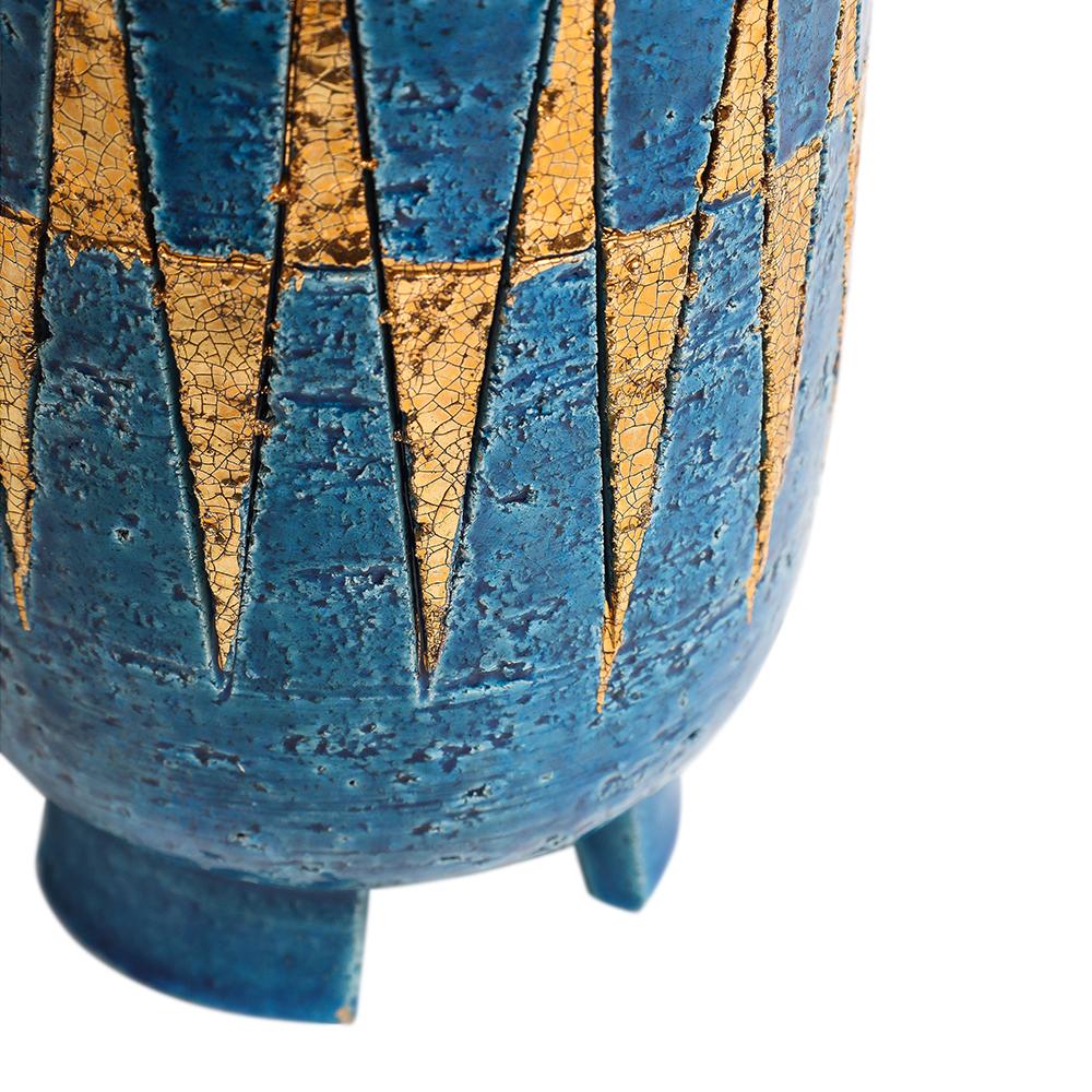 Bitossi-Vase, Keramik, Blau, Gold, Geometrisch, signiert im Angebot 6