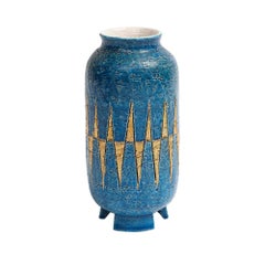 Vaso Bitossi, Ceramica, Blu, Oro, Geometrico, Firmato