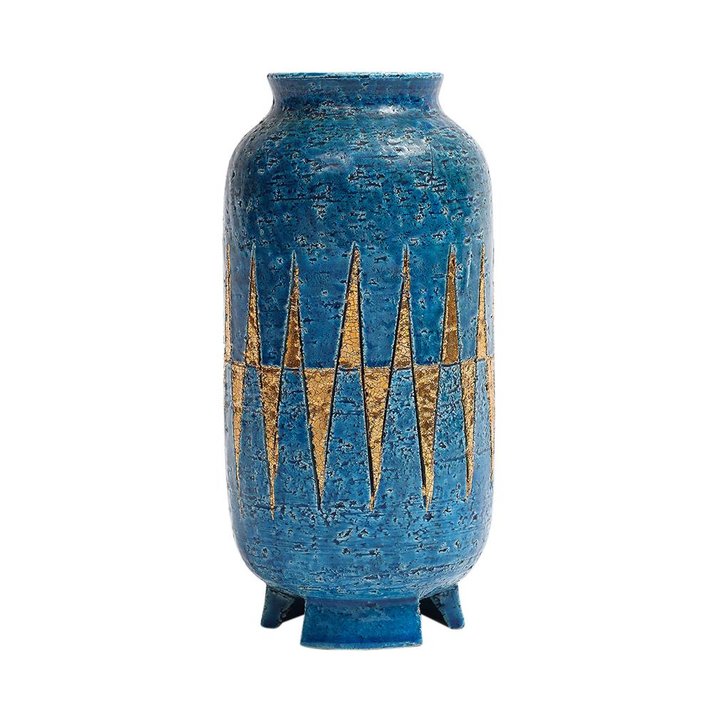 Bitossi-Vase, Keramik, Blau, Gold, Geometrisch, signiert (Moderne der Mitte des Jahrhunderts) im Angebot