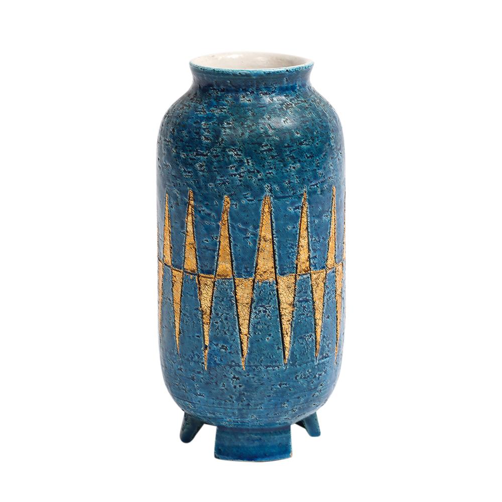Bitossi-Vase, Keramik, Blau, Gold, Geometrisch, signiert (Glasiert) im Angebot
