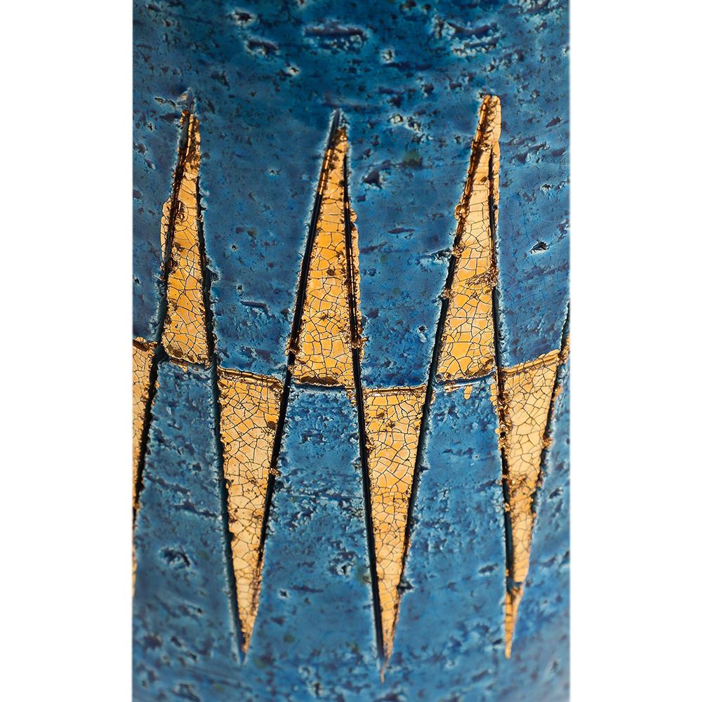 Bitossi-Vase, Keramik, Blau, Gold, Geometrisch, signiert im Angebot 1