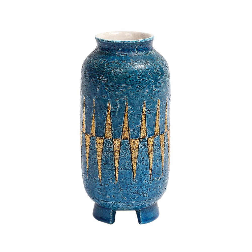 Bitossi-Vase, Keramik, Blau, Gold, Geometrisch, signiert im Angebot 2