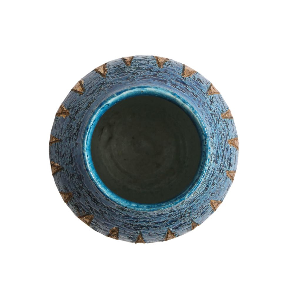 Bitossi Vase, Ceramic, Blue and Gold, Geometric, Signed 2
