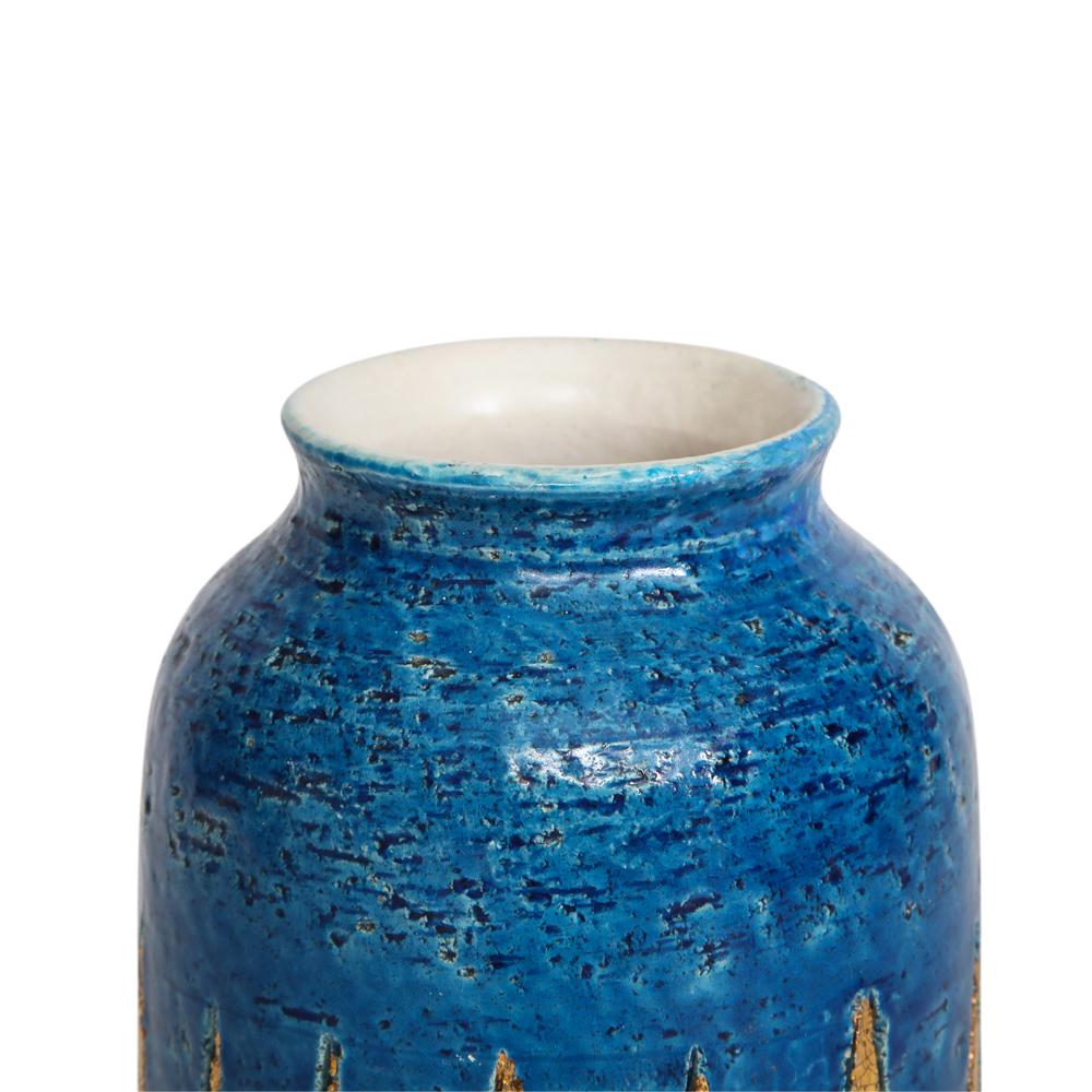 Bitossi Vase, Ceramic, Blue and Gold Geometric, Signed 2