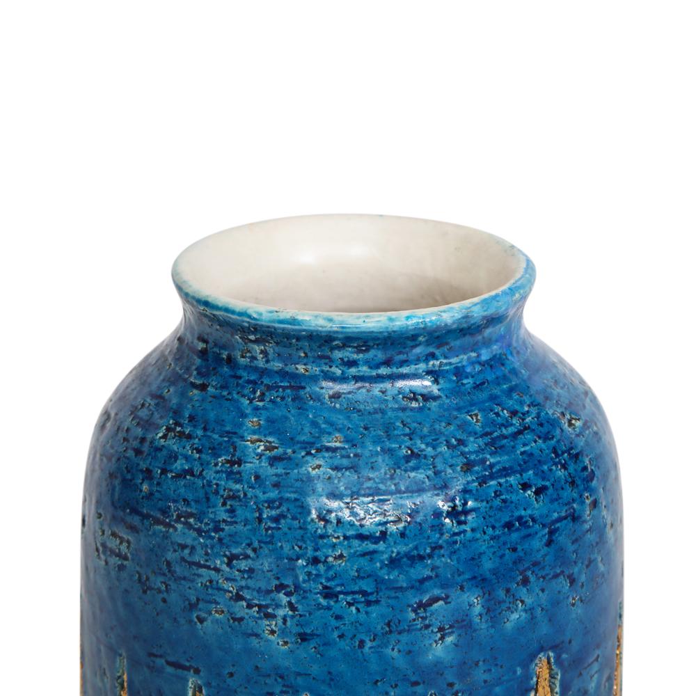 Bitossi Vase, Ceramic, Blue and Gold Geometric, Signed 3