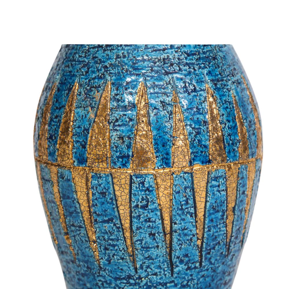 Bitossi Vase, Ceramic, Blue and Gold, Geometric, Signed 4