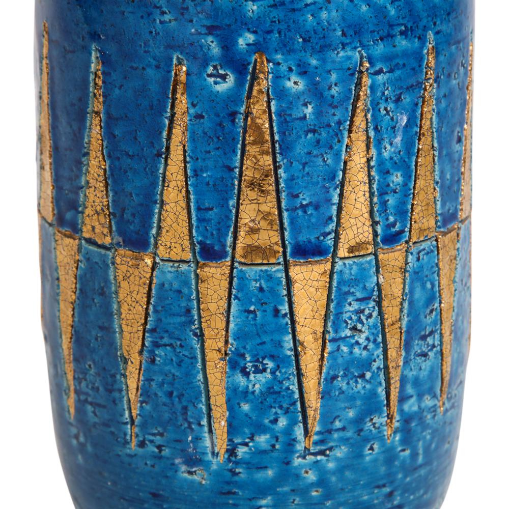Bitossi Vase, Ceramic, Blue and Gold Geometric, Signed 4