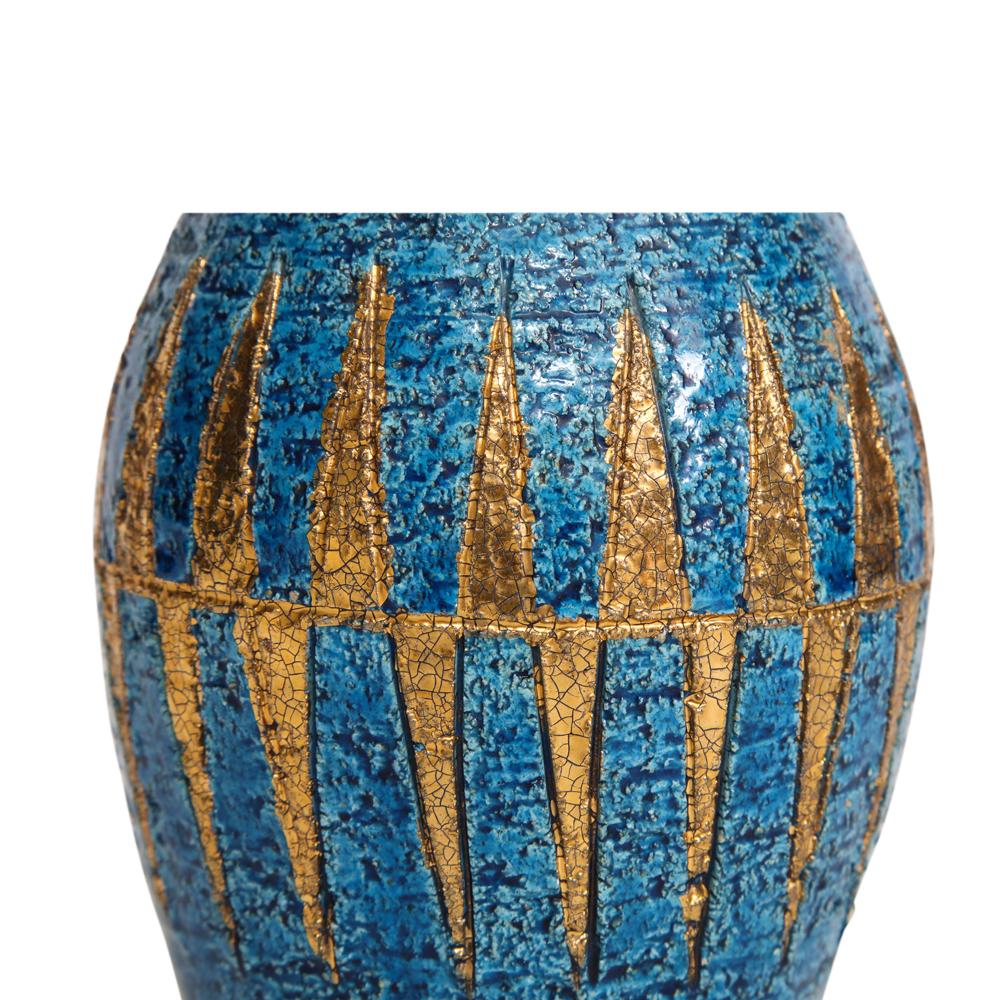 Bitossi Vase, Ceramic, Blue and Gold, Geometric, Signed 5
