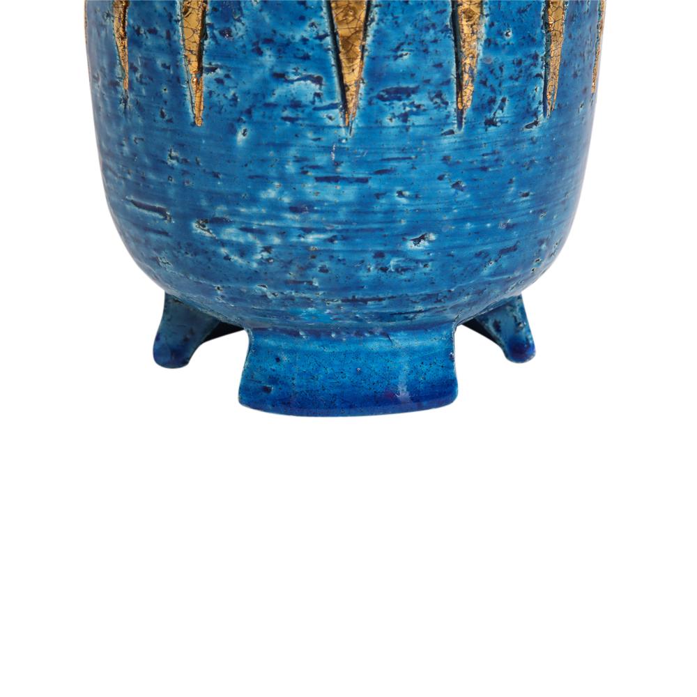 Bitossi Vase, Ceramic, Blue and Gold Geometric, Signed 6