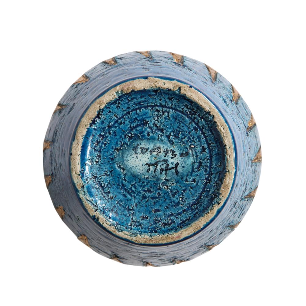 Bitossi Vase, Ceramic, Blue and Gold, Geometric, Signed 9