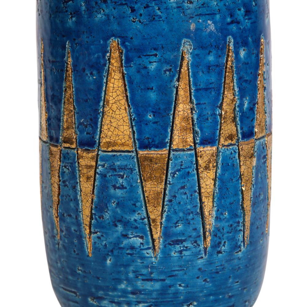 Mid-20th Century Bitossi Vase, Ceramic, Blue and Gold Geometric, Signed