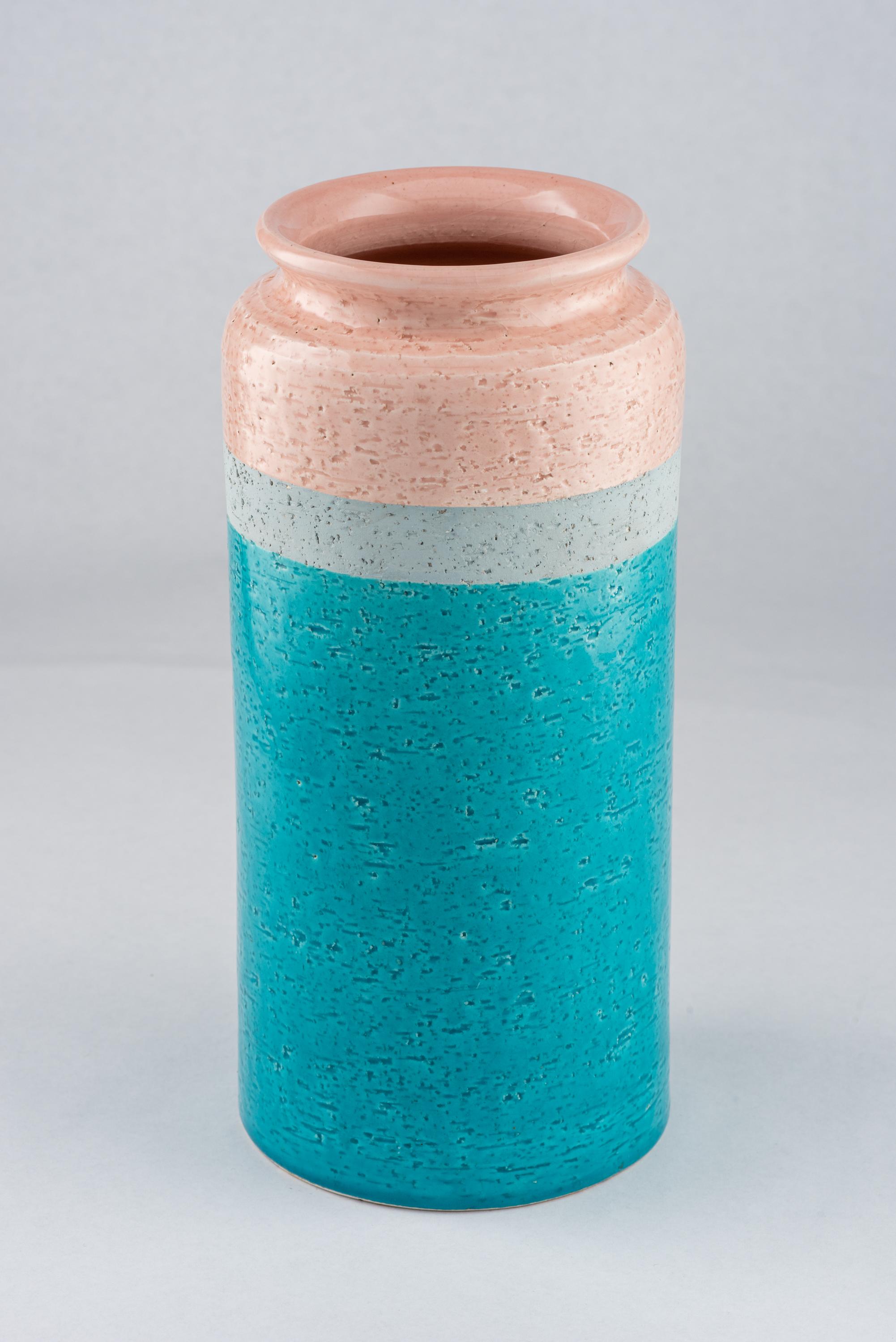 Mid-Century Modern Bitossi Vase, Ceramic, Blue, Gray, Pink For Sale