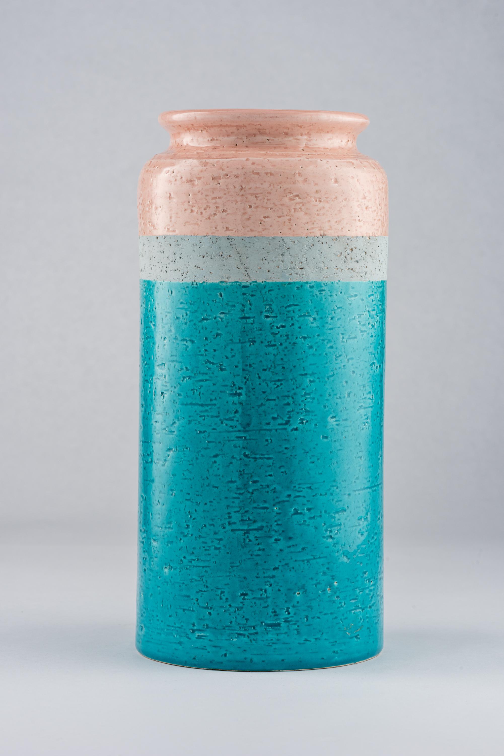 Italian Bitossi Vase, Ceramic, Blue, Gray, Pink For Sale