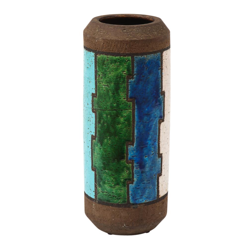 Bitossi Vase, Ceramic, Blue, White, Green and Brown, Geometric, Signed 4