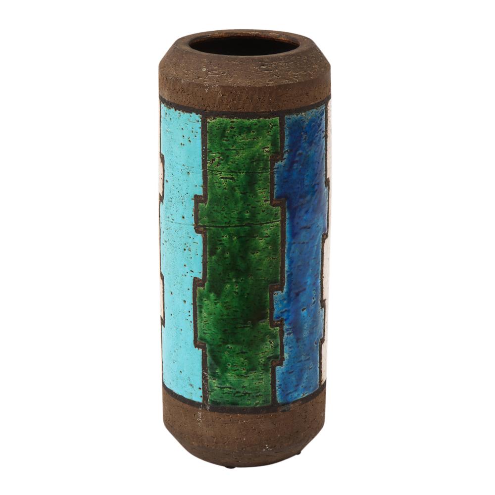 Bitossi Vase, Ceramic, Blue, White, Green and Brown, Geometric, Signed In Good Condition In New York, NY