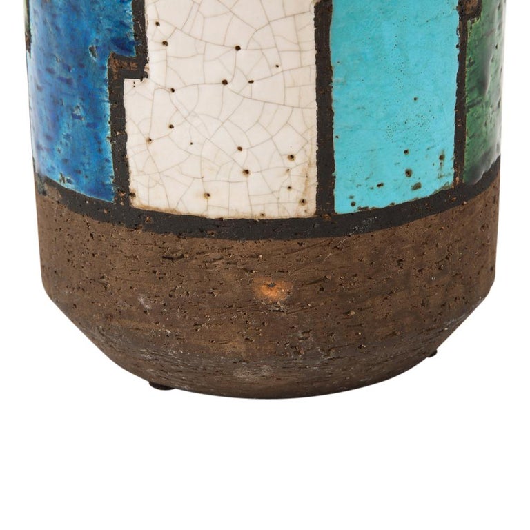 Mid-20th Century Bitossi Vase, Ceramic, Blue, White, Green and Brown, Geometric, Signed