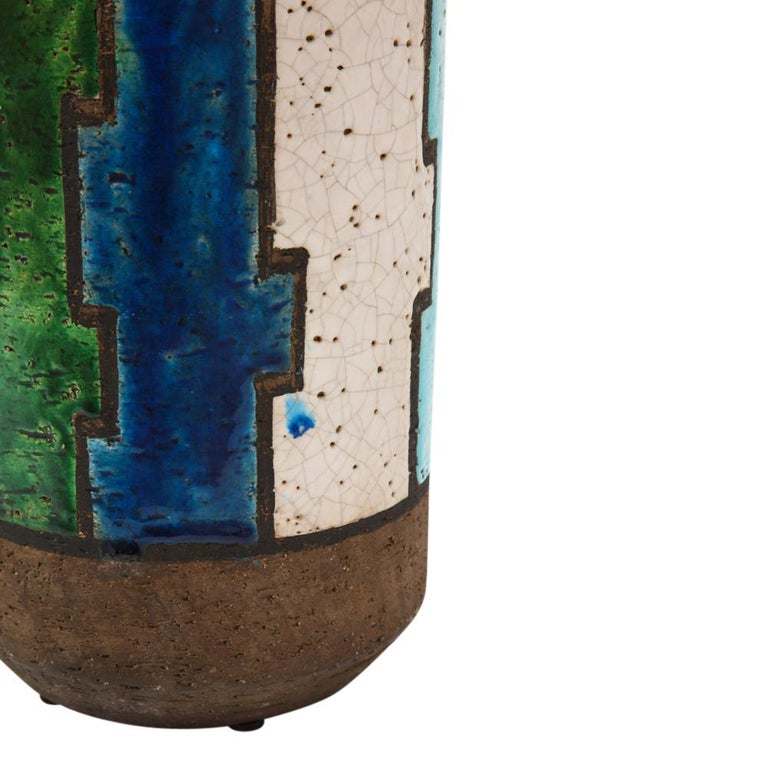 Bitossi Vase, Ceramic, Blue, White, Green and Brown, Geometric, Signed 1