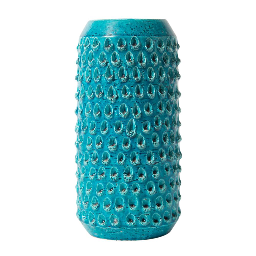 Mid-Century Modern Bitossi Lacrima Vase, Ceramic, Blue Turquoise, Impressed, Textured, Signed