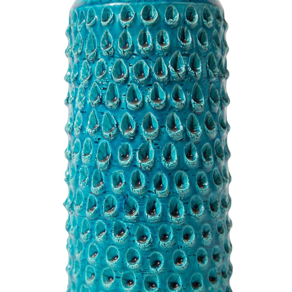 Italian Bitossi Lacrima Vase, Ceramic, Blue Turquoise, Impressed, Textured, Signed