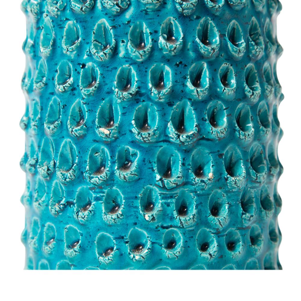 Glazed Bitossi Lacrima Vase, Ceramic, Blue Turquoise, Impressed, Textured, Signed