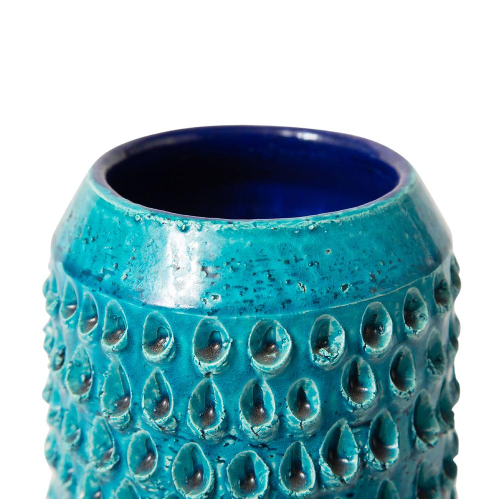 Mid-20th Century Bitossi Lacrima Vase, Ceramic, Blue Turquoise, Impressed, Textured, Signed